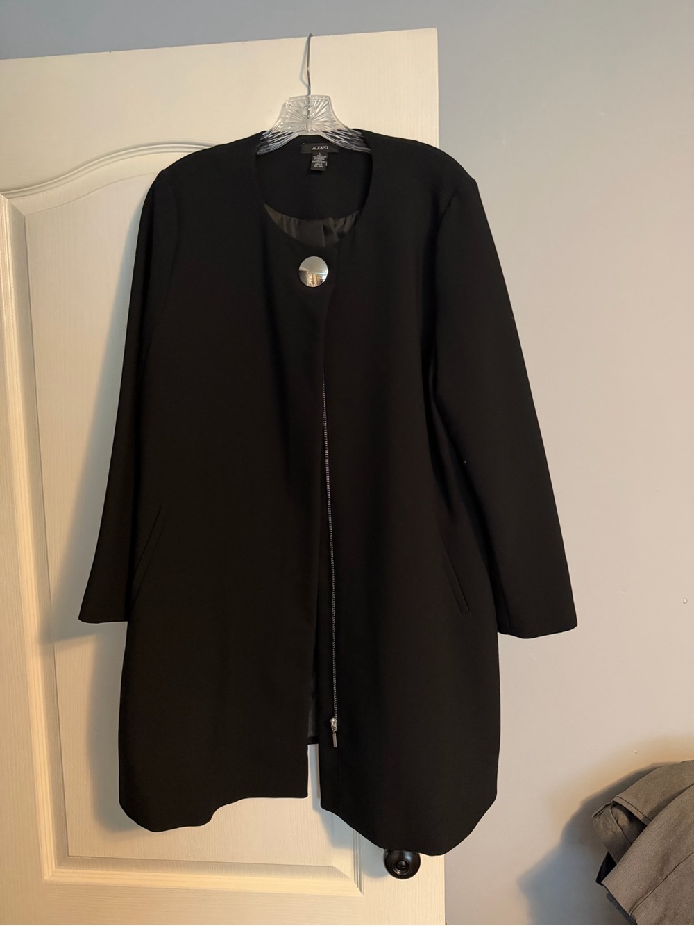 Alfani Women's Black Single-Button Collarless Trench Coat